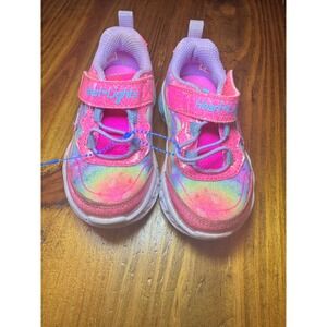 Skechers Heart Lights Girls Rainbow Glitter Light Up Sneakers Pink Blue 10180N